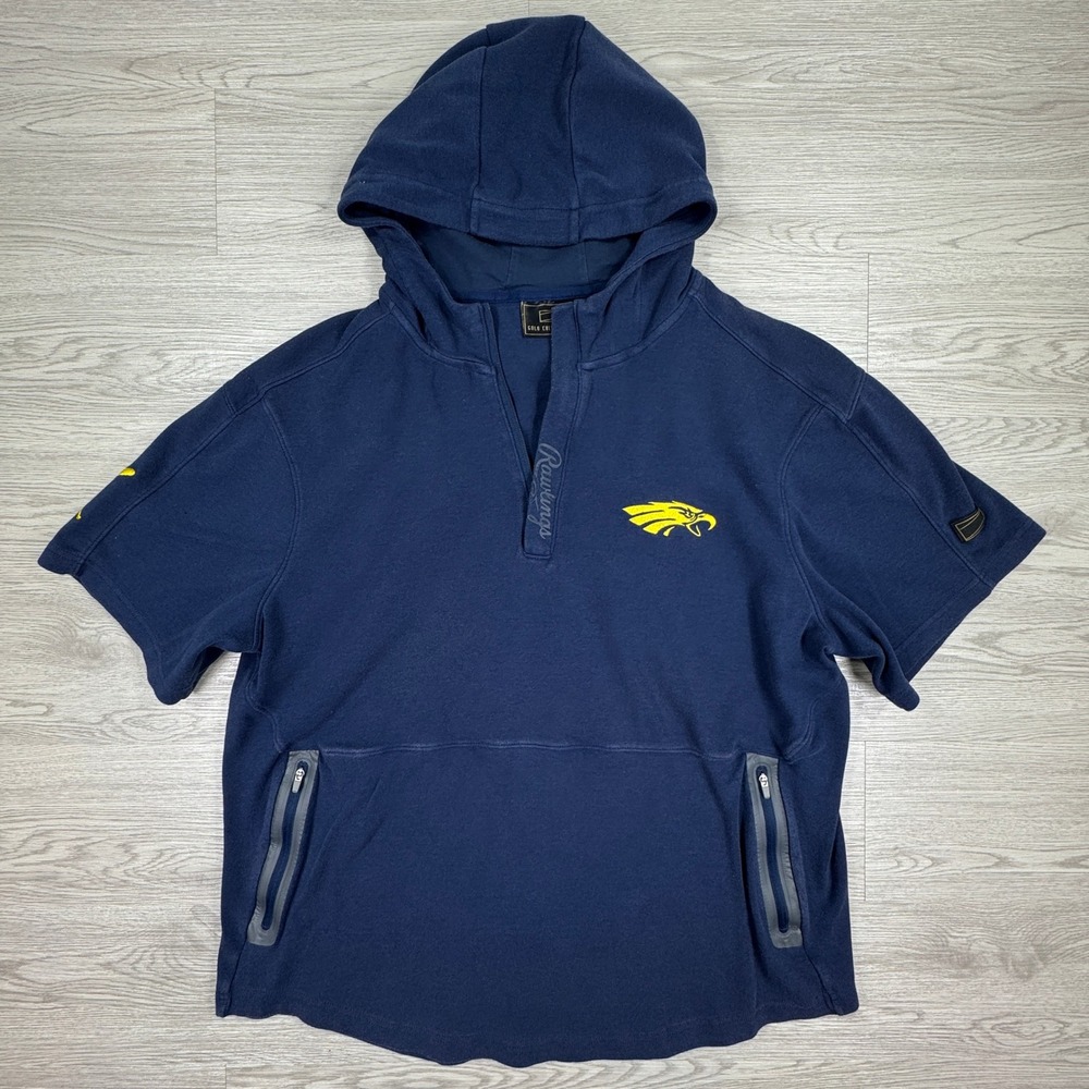 Rawlings Mens Hoodie Gold Collection Navy Blue XL Short Sleeve Quarter Zip Eagle
